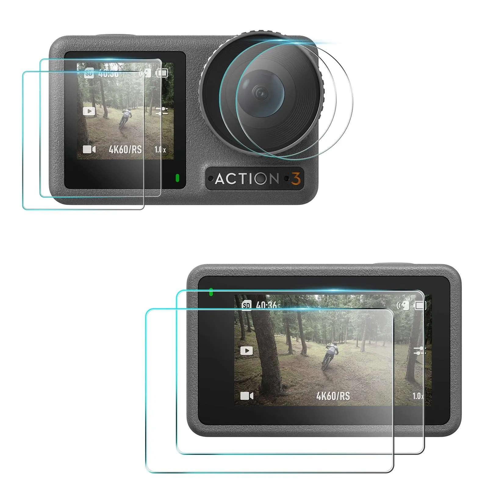 2-pack 3-in-1 Tempered Glass Screen Protectors for Front and Back Lenses