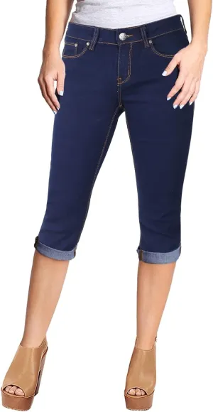 2LUV Women's Stretchy 5 Pocket Skinny Mid Rise Capri Ripped Denim Jeans
