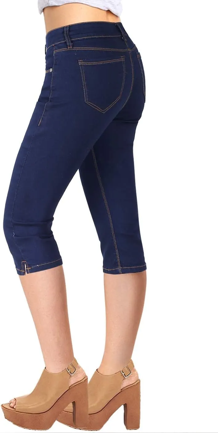 2LUV Women's Stretchy 5 Pocket Skinny Mid Rise Capri Ripped Denim Jeans