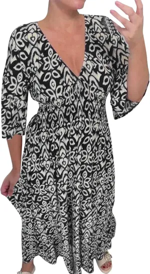 3/4 Sleeve Summer Dresses for Women 2024 Casual V Neck Floral Bohemian Wrap Flowy Midi Boho Dress Beach Dress