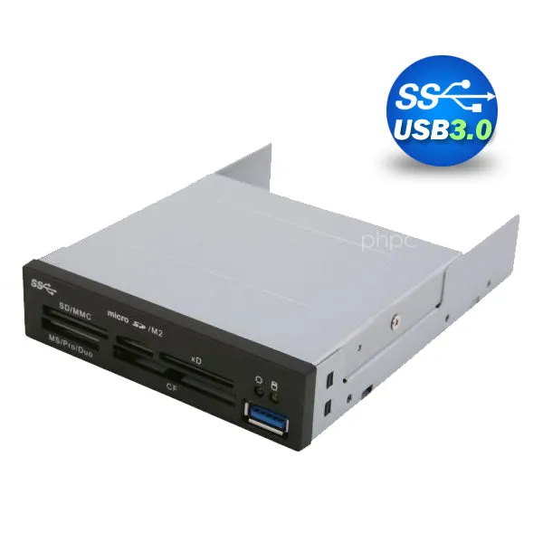 3.5" USB 3.0 All-in-One Internal Card Reader | Full Long Metal | with Front USB | Black
