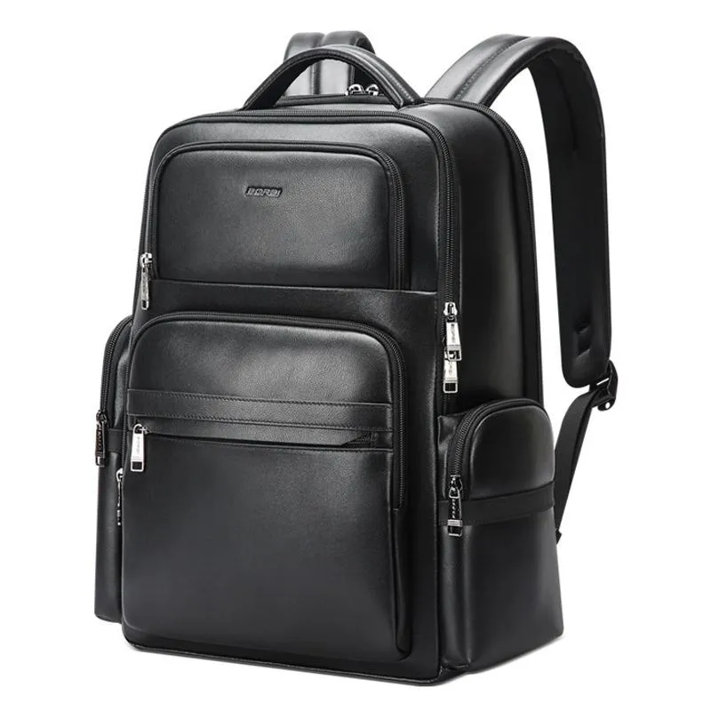 61-98611 Large-capacity Waterproof First-layer Cowhide Laptop Backpack with Usb & Type-c Port Black