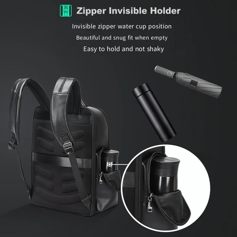 61-98611 Large-capacity Waterproof First-layer Cowhide Laptop Backpack with Usb & Type-c Port Black