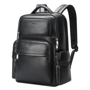 61-98611 Large-capacity Waterproof First-layer Cowhide Laptop Backpack with Usb & Type-c Port Black