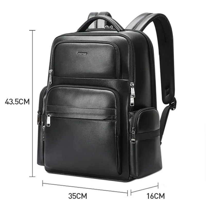 61-98611 Large-capacity Waterproof First-layer Cowhide Laptop Backpack with Usb & Type-c Port Black