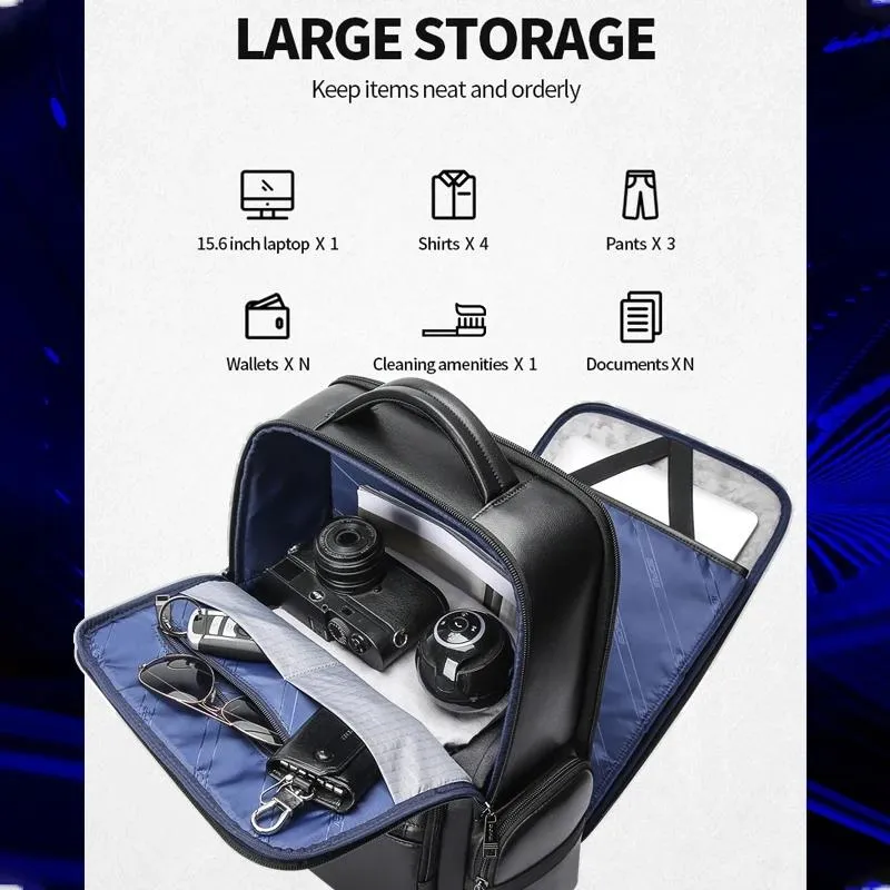 61-98611 Large-capacity Waterproof First-layer Cowhide Laptop Backpack with Usb & Type-c Port Black