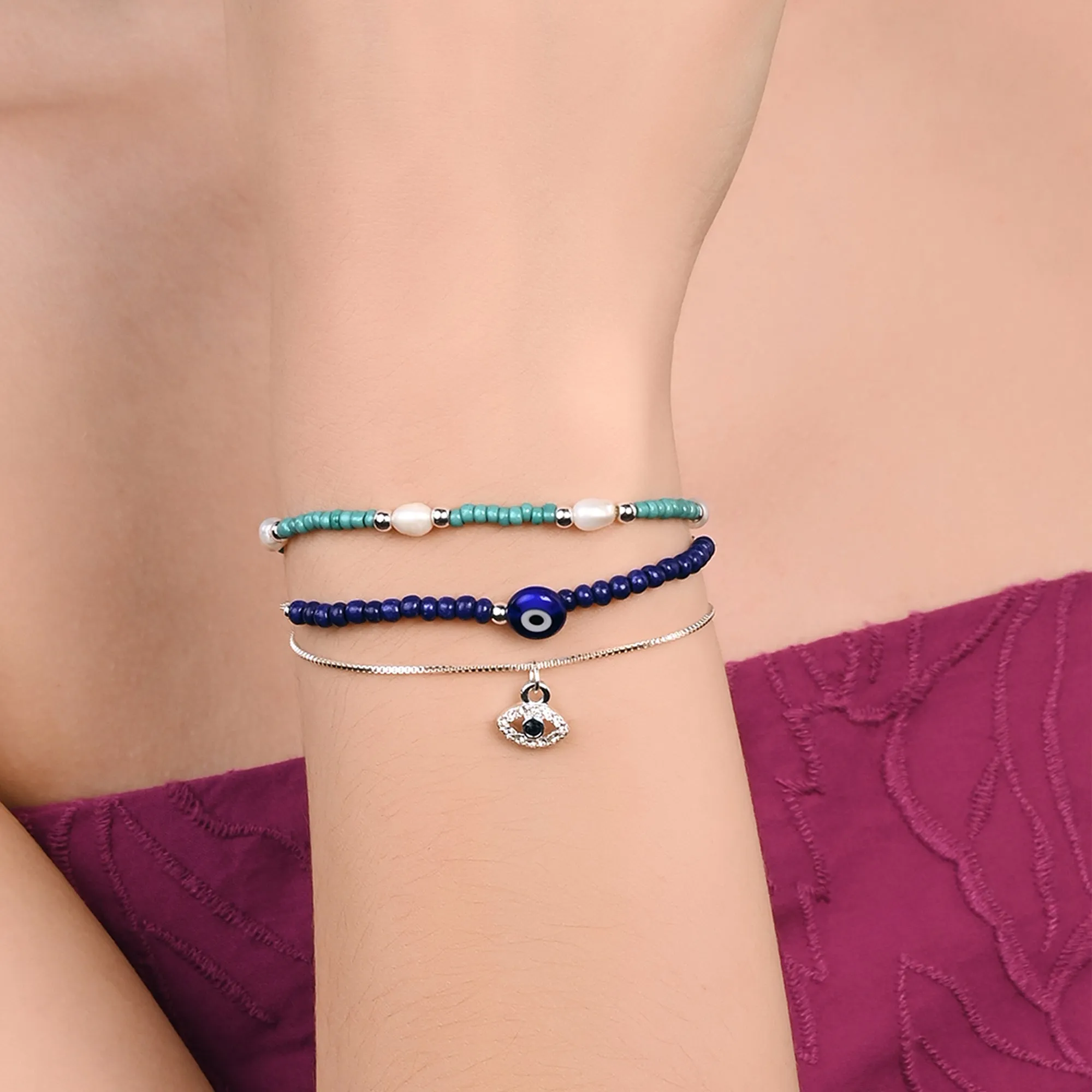 Accessorize London Women's Gold Beaded Evil Eye Bracelet Pack Of 3