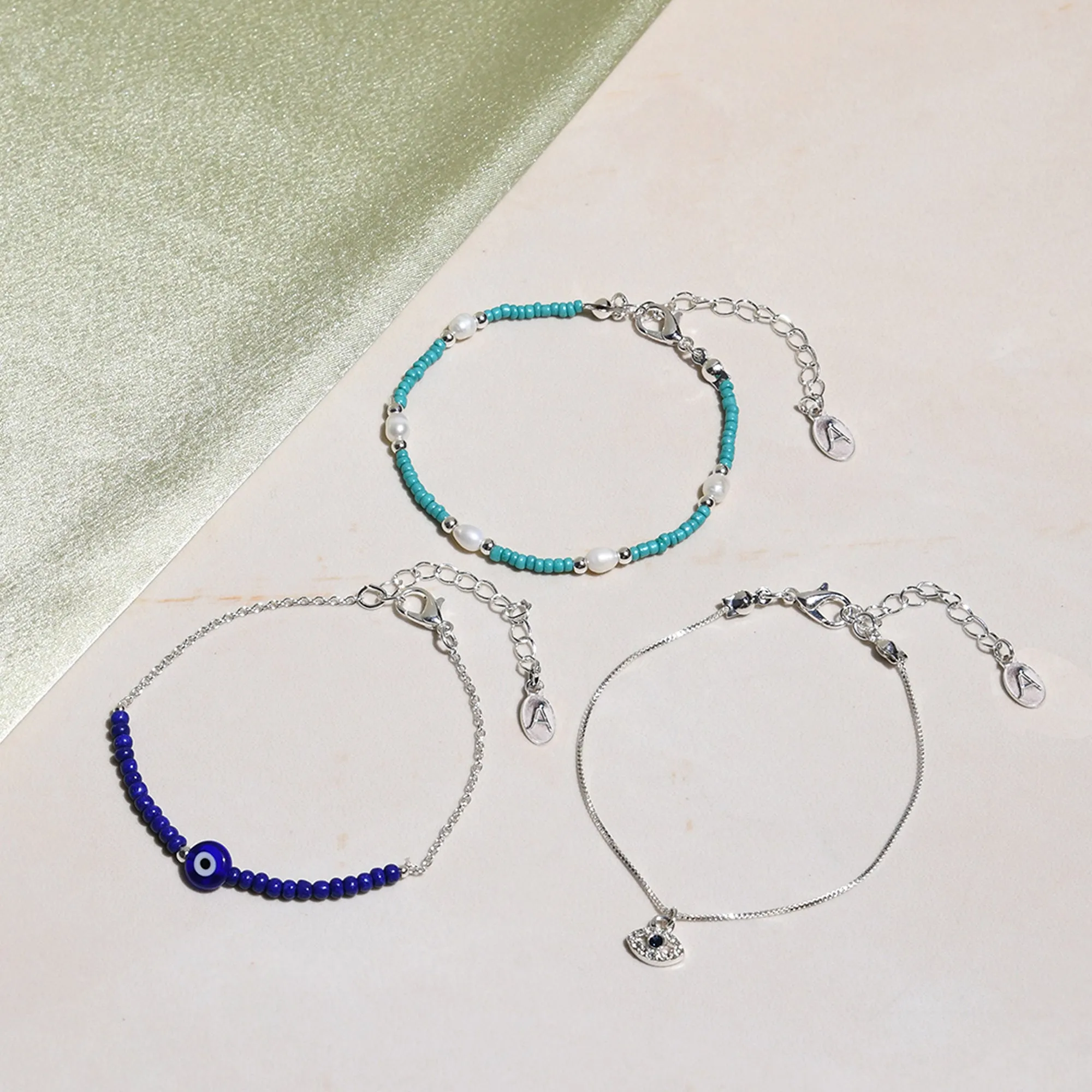 Accessorize London Women's Gold Beaded Evil Eye Bracelet Pack Of 3