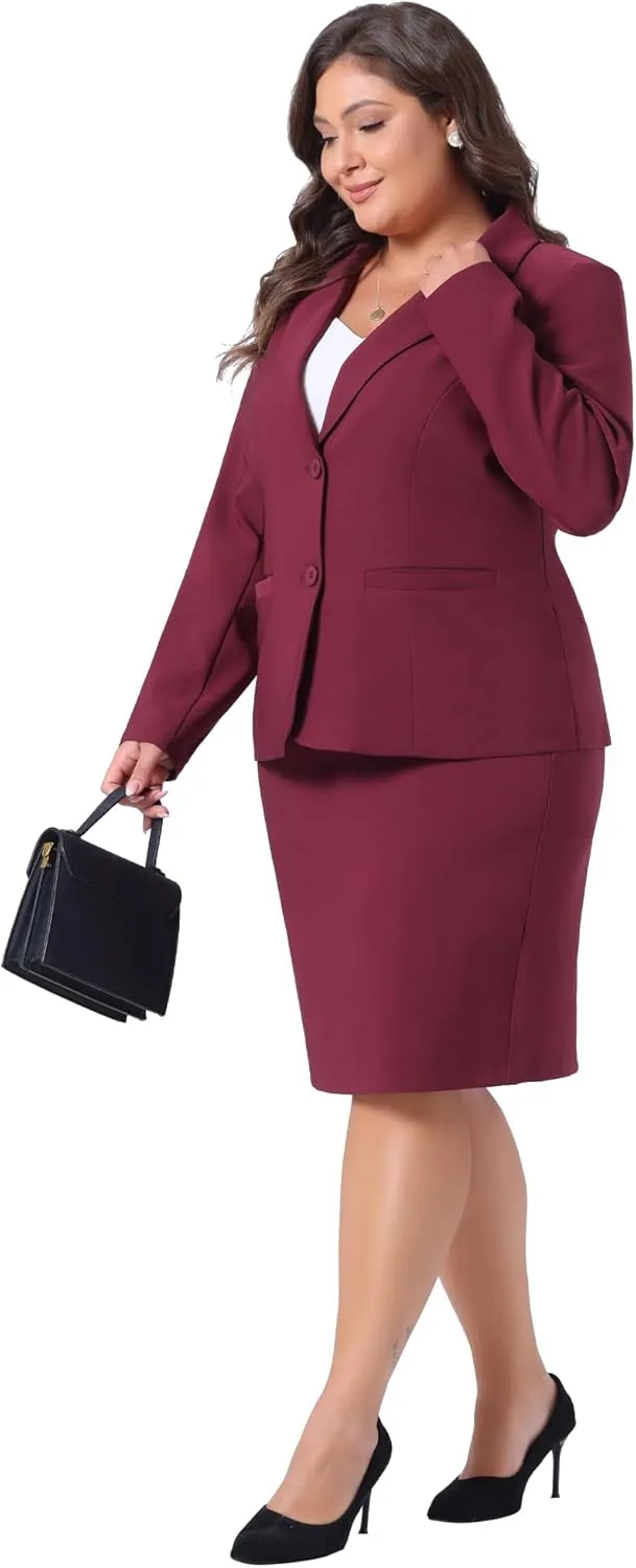 Agnes Orinda Plus Size Blazer and Skirt Suit Sets for Women 2 Piece Outfits Business Casual Suit Sets