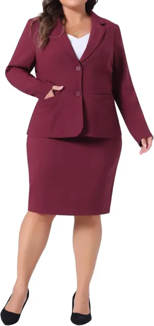 Agnes Orinda Plus Size Blazer and Skirt Suit Sets for Women 2 Piece Outfits Business Casual Suit Sets
