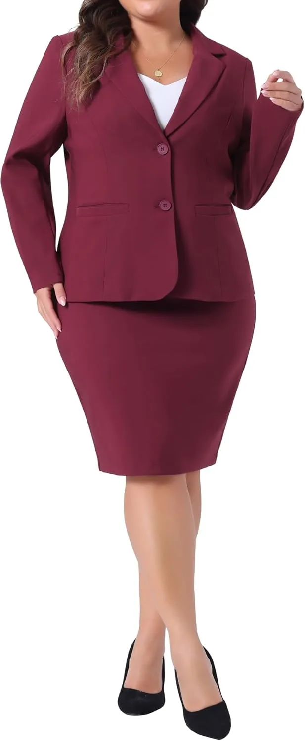 Agnes Orinda Plus Size Blazer and Skirt Suit Sets for Women 2 Piece Outfits Business Casual Suit Sets