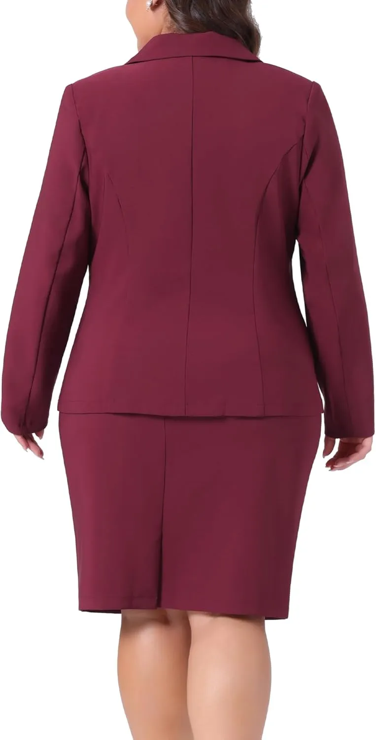 Agnes Orinda Plus Size Blazer and Skirt Suit Sets for Women 2 Piece Outfits Business Casual Suit Sets