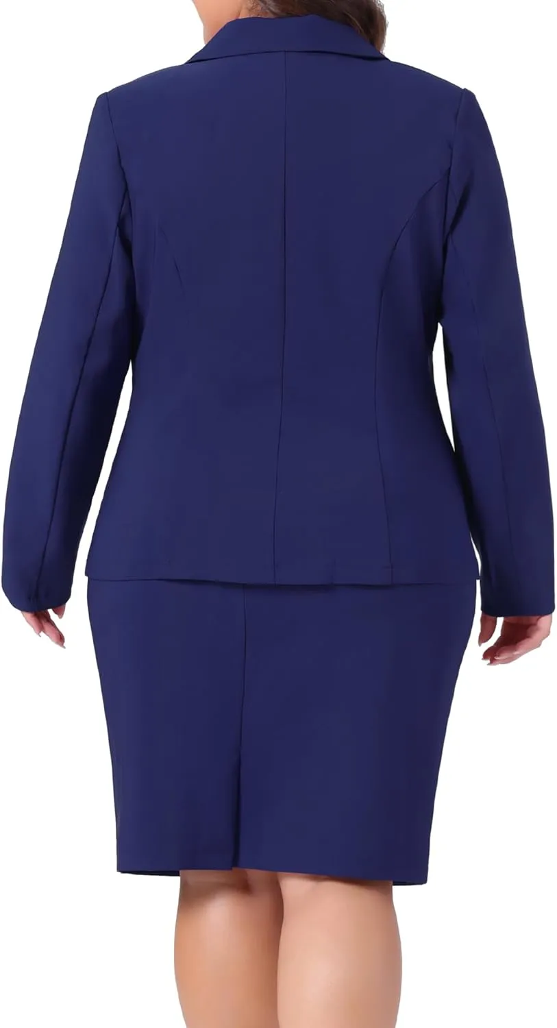 Agnes Orinda Plus Size Blazer and Skirt Suit Sets for Women 2 Piece Outfits Business Casual Suit Sets