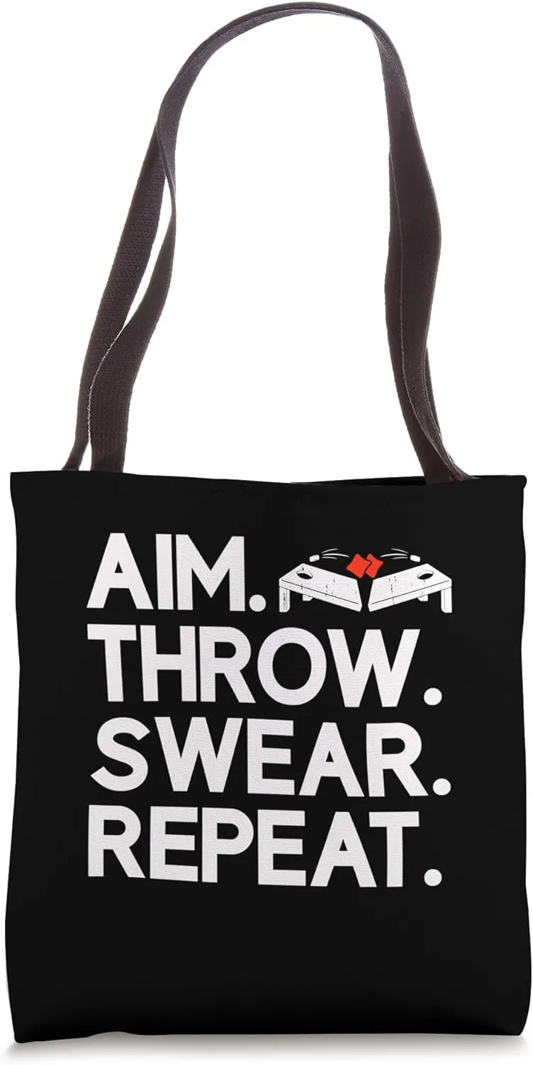 Aim Throw Swear Repeat Funny Cornhole Sport Mens Womens Tote Bag