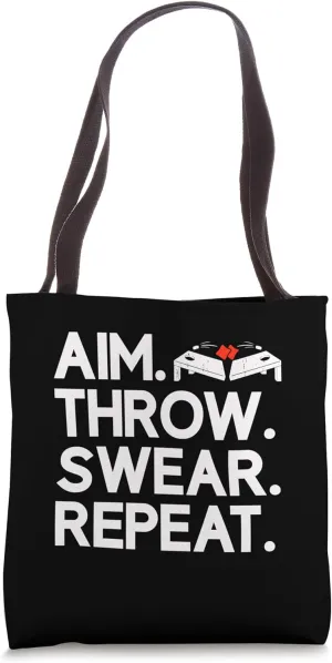 Aim Throw Swear Repeat Funny Cornhole Sport Mens Womens Tote Bag