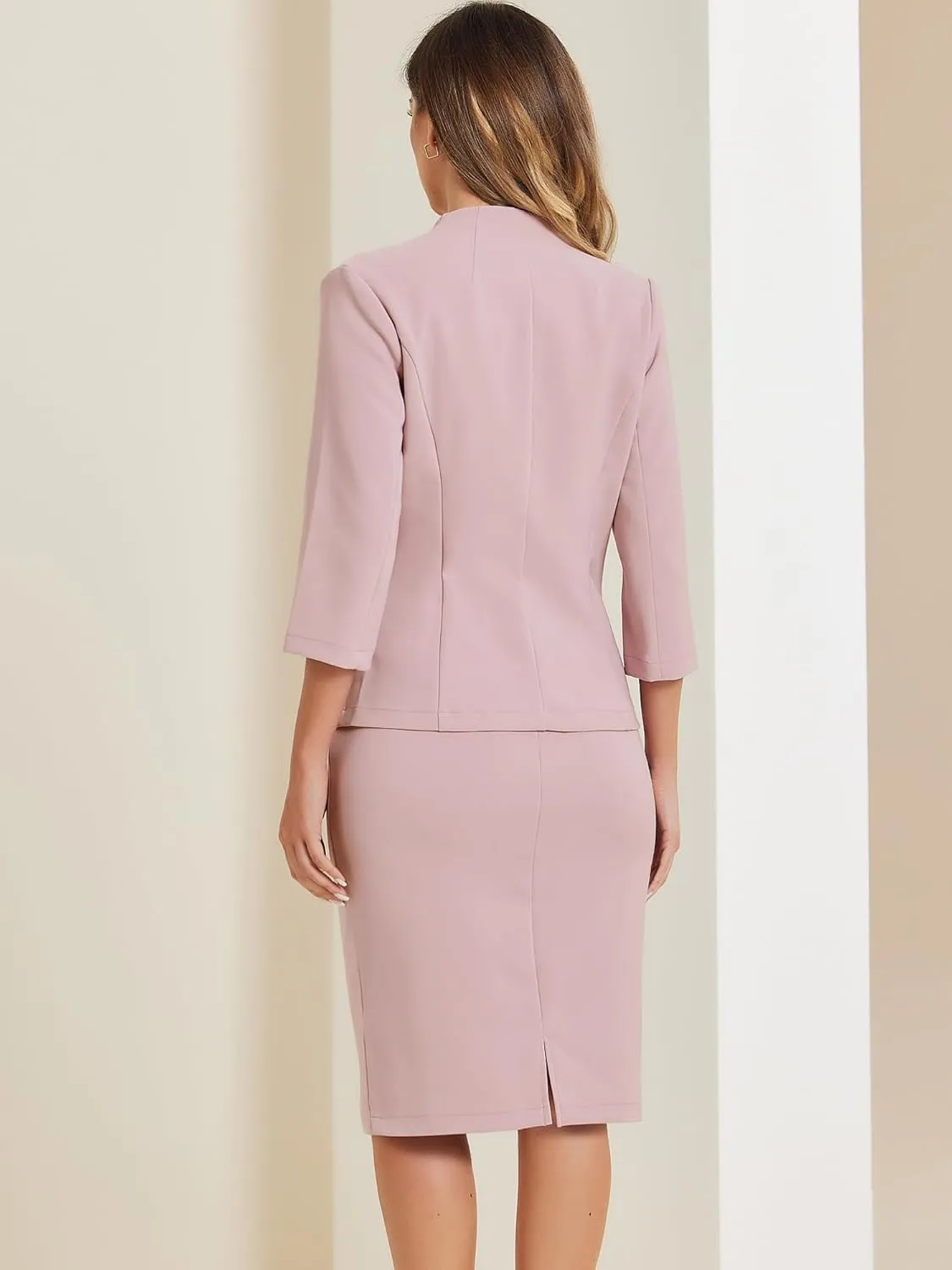 Allegra K Business Skirt Suit Set for Women's 2 Piece Office Work Outfit Collarless Blazer Pencil Skirt