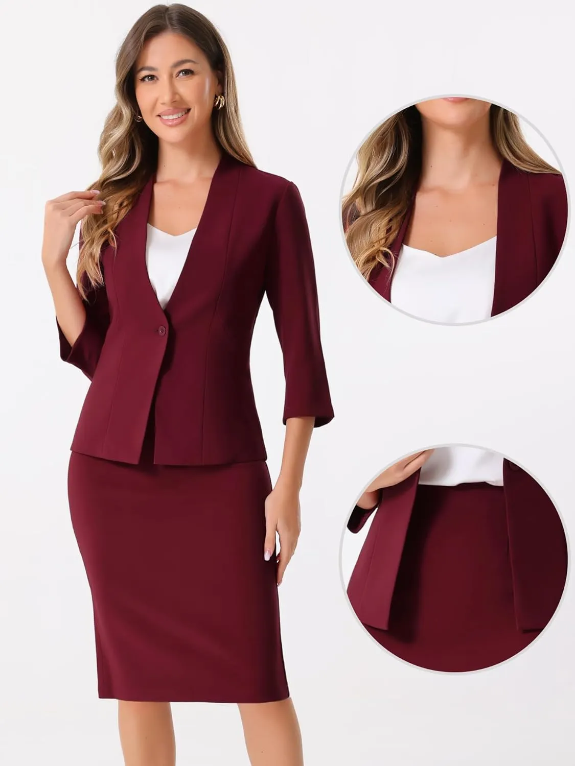 Allegra K Business Skirt Suit Set for Women's 2 Piece Office Work Outfit Collarless Blazer Pencil Skirt