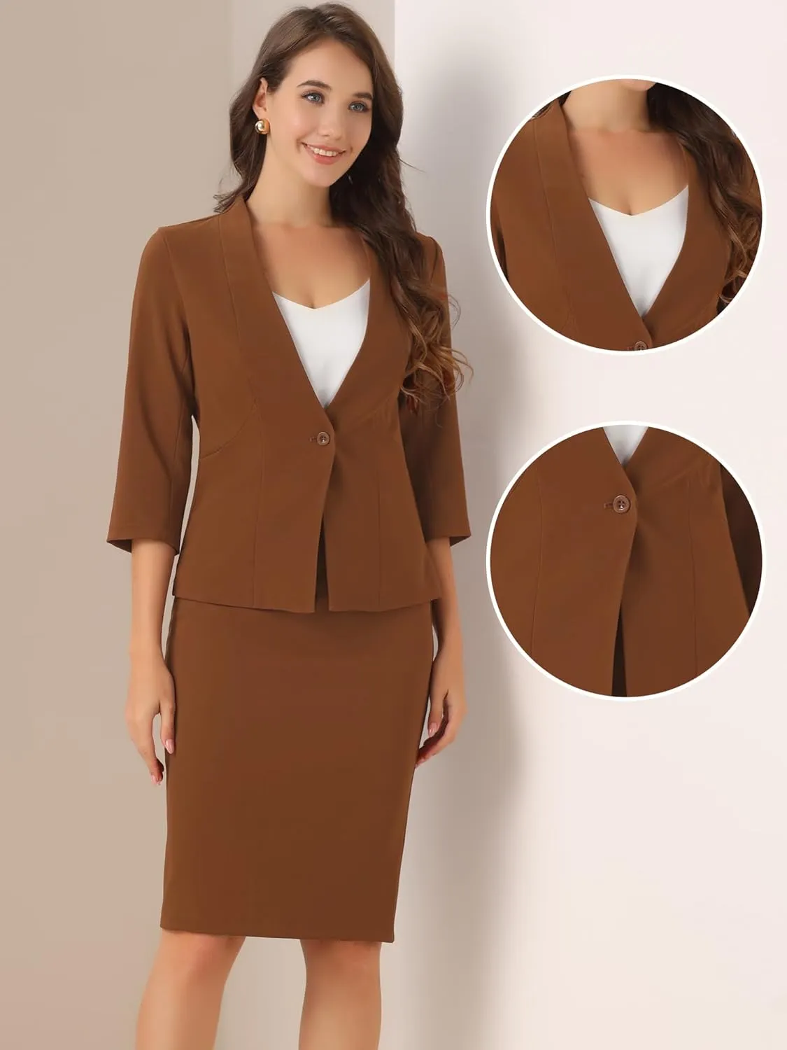 Allegra K Business Skirt Suit Set for Women's 2 Piece Office Work Outfit Collarless Blazer Pencil Skirt