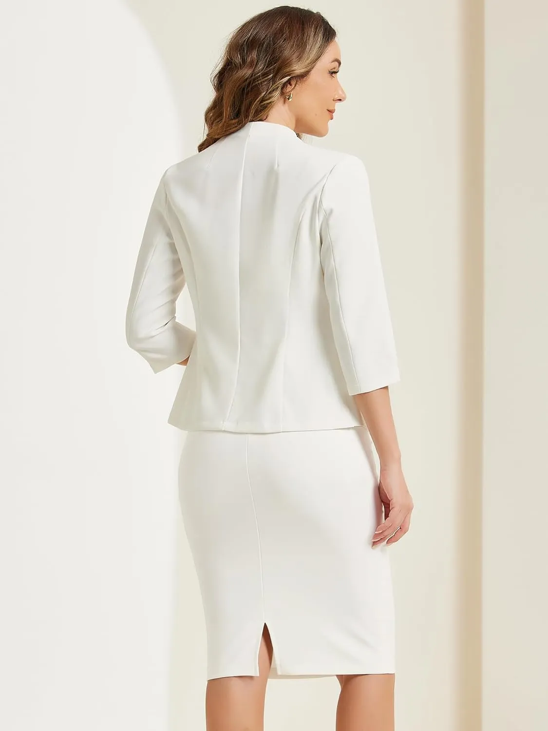 Allegra K Business Skirt Suit Set for Women's 2 Piece Office Work Outfit Collarless Blazer Pencil Skirt