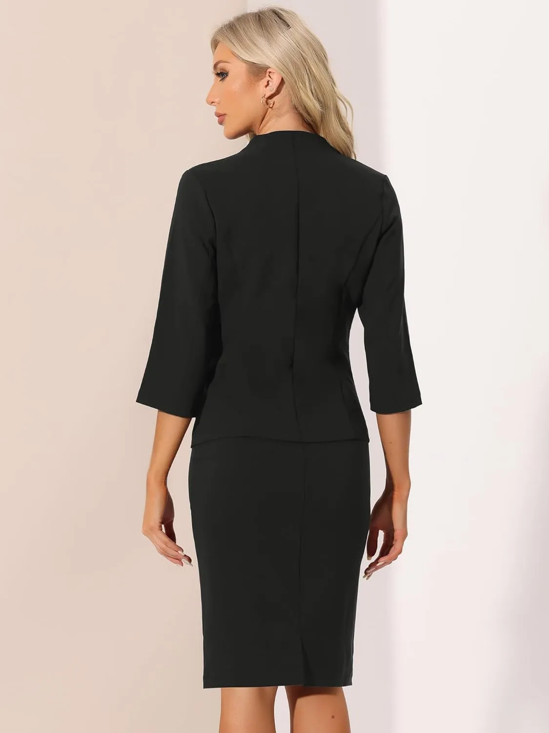 Allegra K Business Skirt Suit Set for Women's 2 Piece Office Work Outfit Collarless Blazer Pencil Skirt