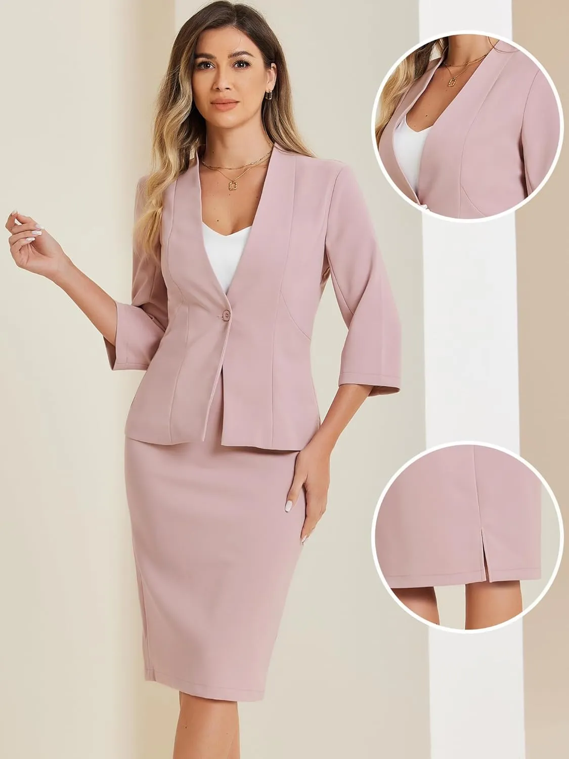 Allegra K Business Skirt Suit Set for Women's 2 Piece Office Work Outfit Collarless Blazer Pencil Skirt