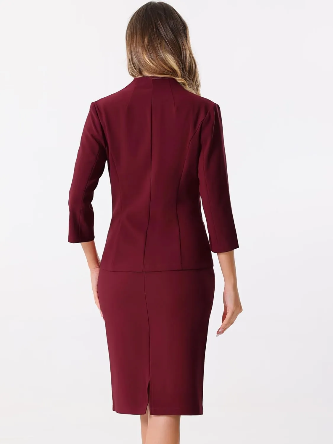 Allegra K Business Skirt Suit Set for Women's 2 Piece Office Work Outfit Collarless Blazer Pencil Skirt