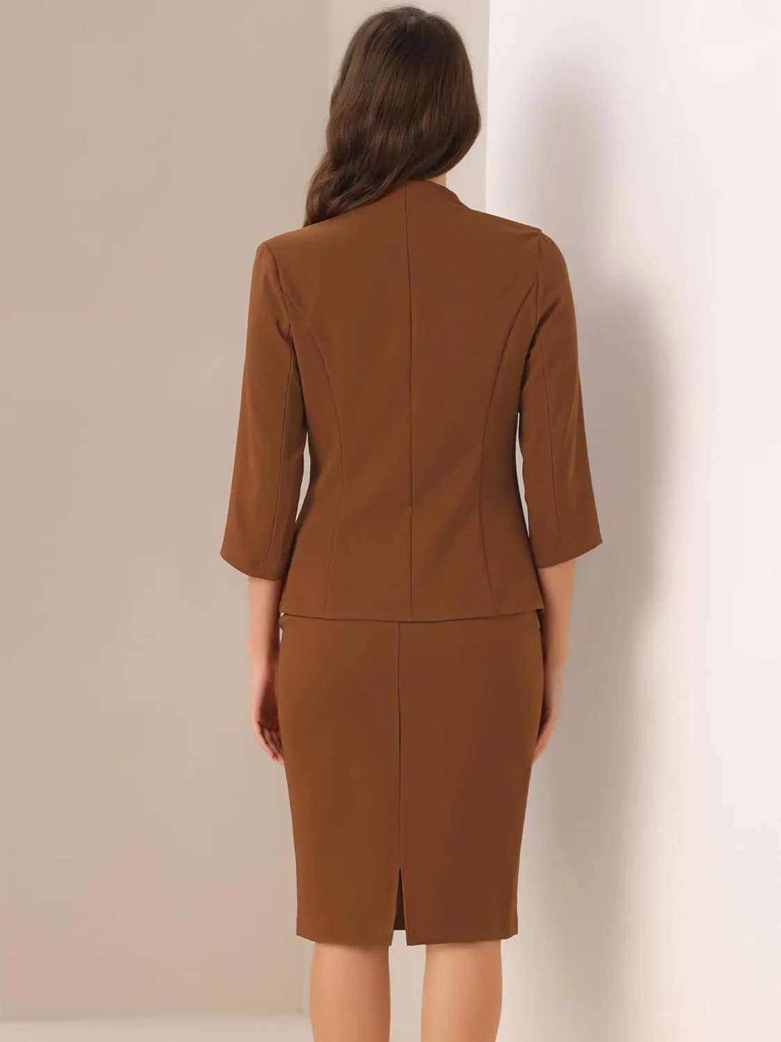 Allegra K Business Skirt Suit Set for Women's 2 Piece Office Work Outfit Collarless Blazer Pencil Skirt