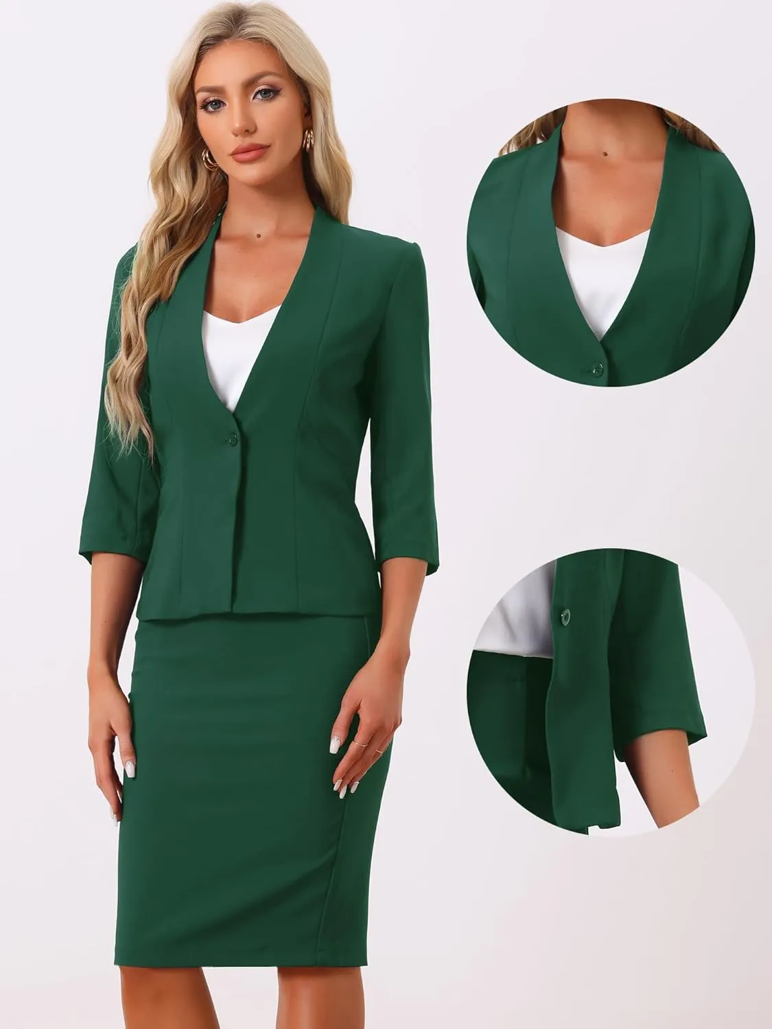Allegra K Business Skirt Suit Set for Women's 2 Piece Office Work Outfit Collarless Blazer Pencil Skirt