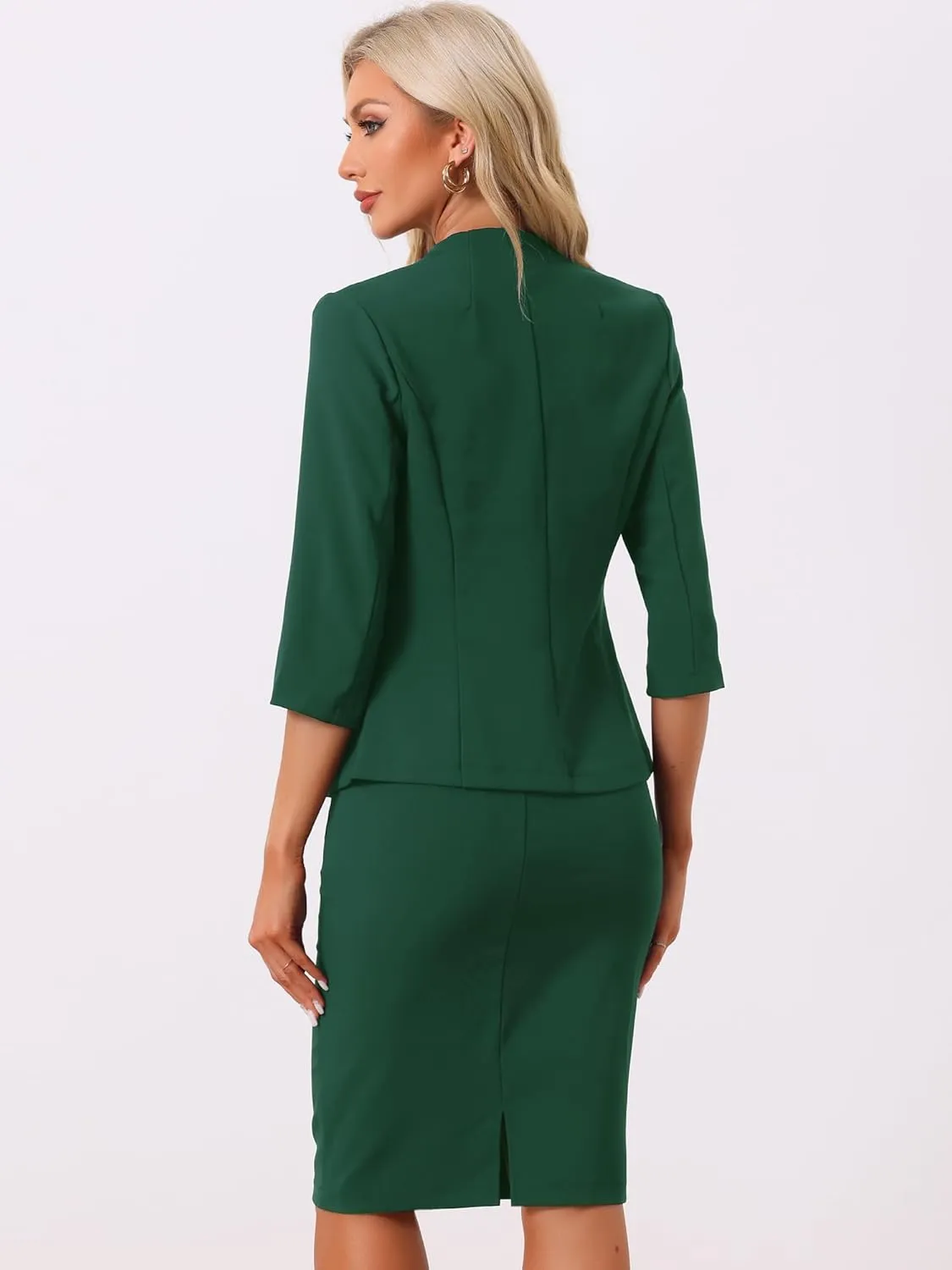 Allegra K Business Skirt Suit Set for Women's 2 Piece Office Work Outfit Collarless Blazer Pencil Skirt