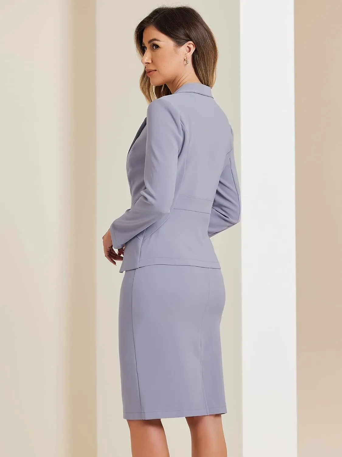Allegra K Women's 2 Piece Suit Skirt Set Business Casual Long Sleeve Blazer and Pencil Skirt