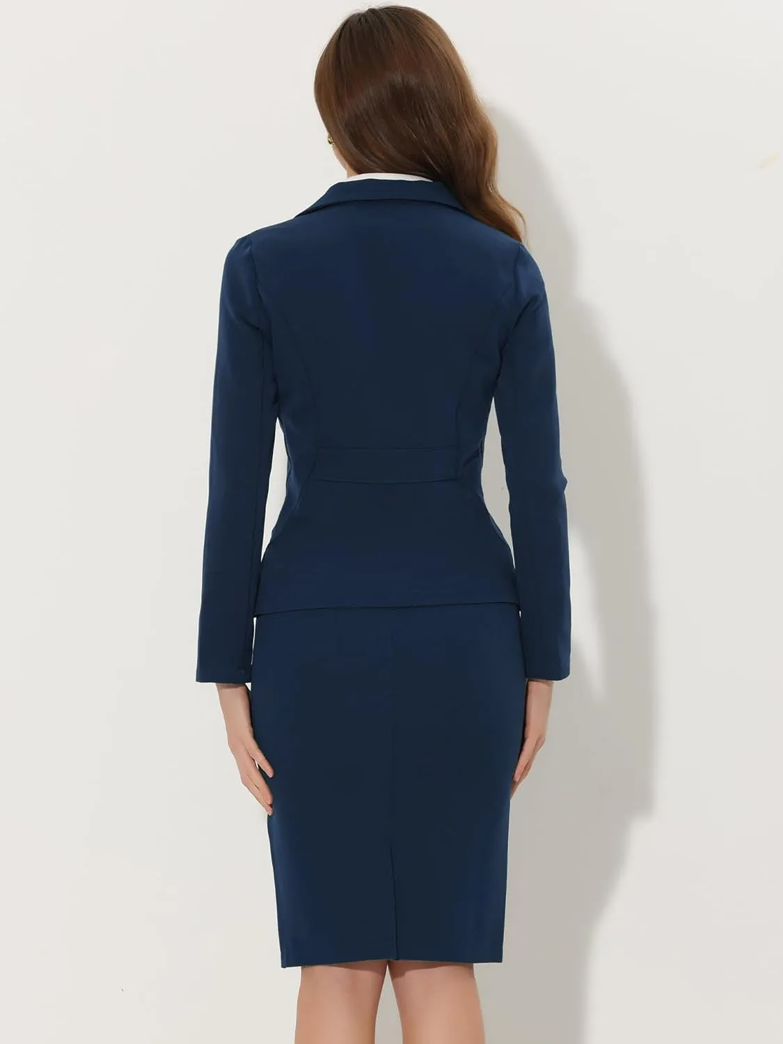 Allegra K Women's 2 Piece Suit Skirt Set Business Casual Long Sleeve Blazer and Pencil Skirt