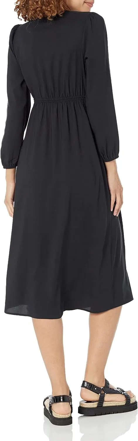 Amazon Essentials Women's Lightweight Georgette Long Sleeve V-Neck Midi Dress (Available in Plus Size)
