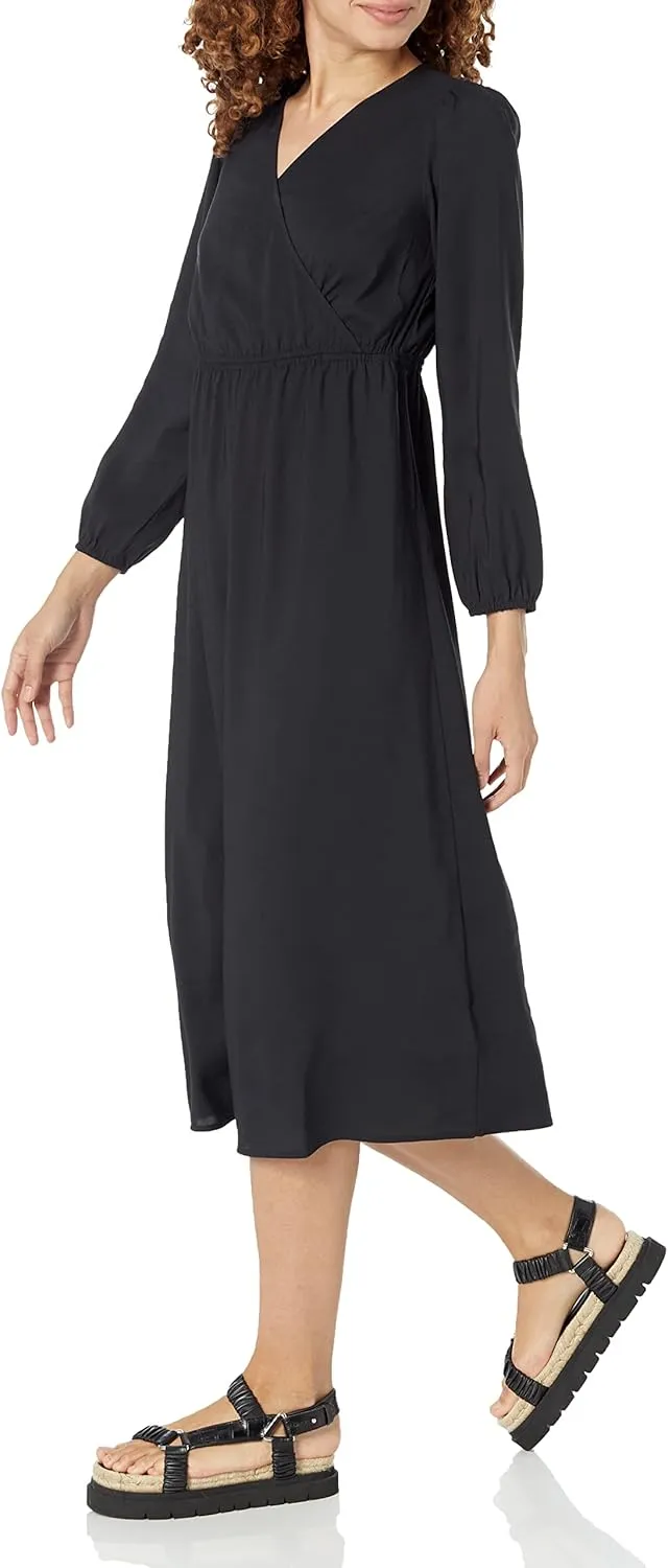 Amazon Essentials Women's Lightweight Georgette Long Sleeve V-Neck Midi Dress (Available in Plus Size)