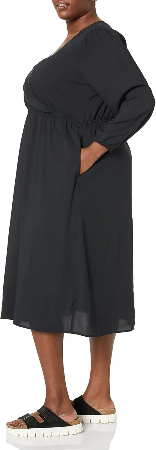 Amazon Essentials Women's Lightweight Georgette Long Sleeve V-Neck Midi Dress (Available in Plus Size)