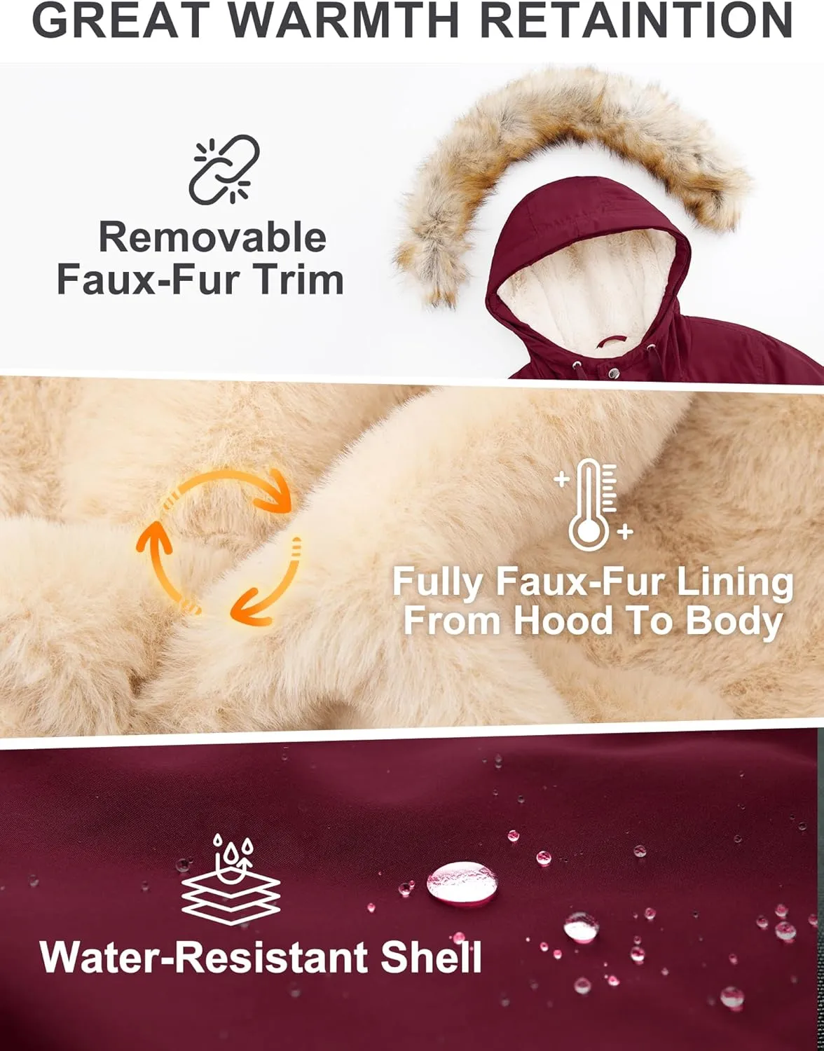 ANOTHER CHOICE Women's Hooded Winter Coat Waterproof Parka Jacket Warm Sherpa FLeece Lined Winter Parka Coat