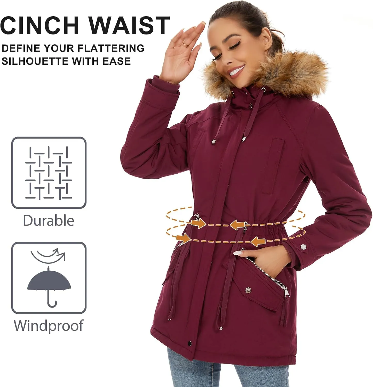 ANOTHER CHOICE Women's Hooded Winter Coat Waterproof Parka Jacket Warm Sherpa FLeece Lined Winter Parka Coat