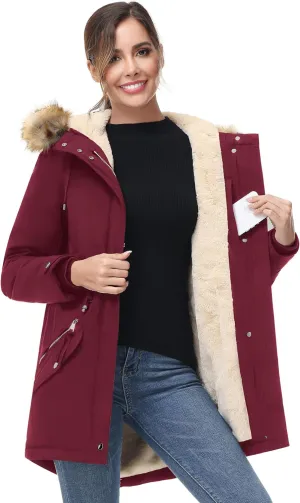 ANOTHER CHOICE Women's Hooded Winter Coat Waterproof Parka Jacket Warm Sherpa FLeece Lined Winter Parka Coat