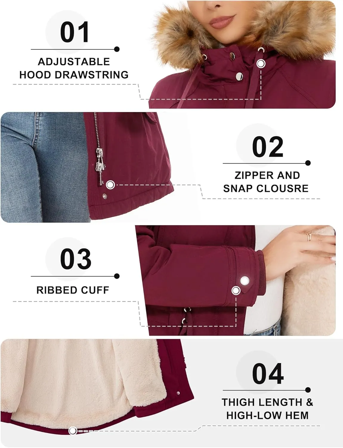 ANOTHER CHOICE Women's Hooded Winter Coat Waterproof Parka Jacket Warm Sherpa FLeece Lined Winter Parka Coat