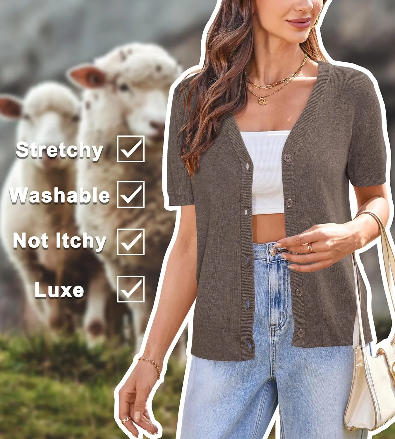 Arach&Cloz Womens Wool Blended Cropped Cardigan Sweater 2025 Short Sleeve Shrug Business Casual Outfits Lightweight Top