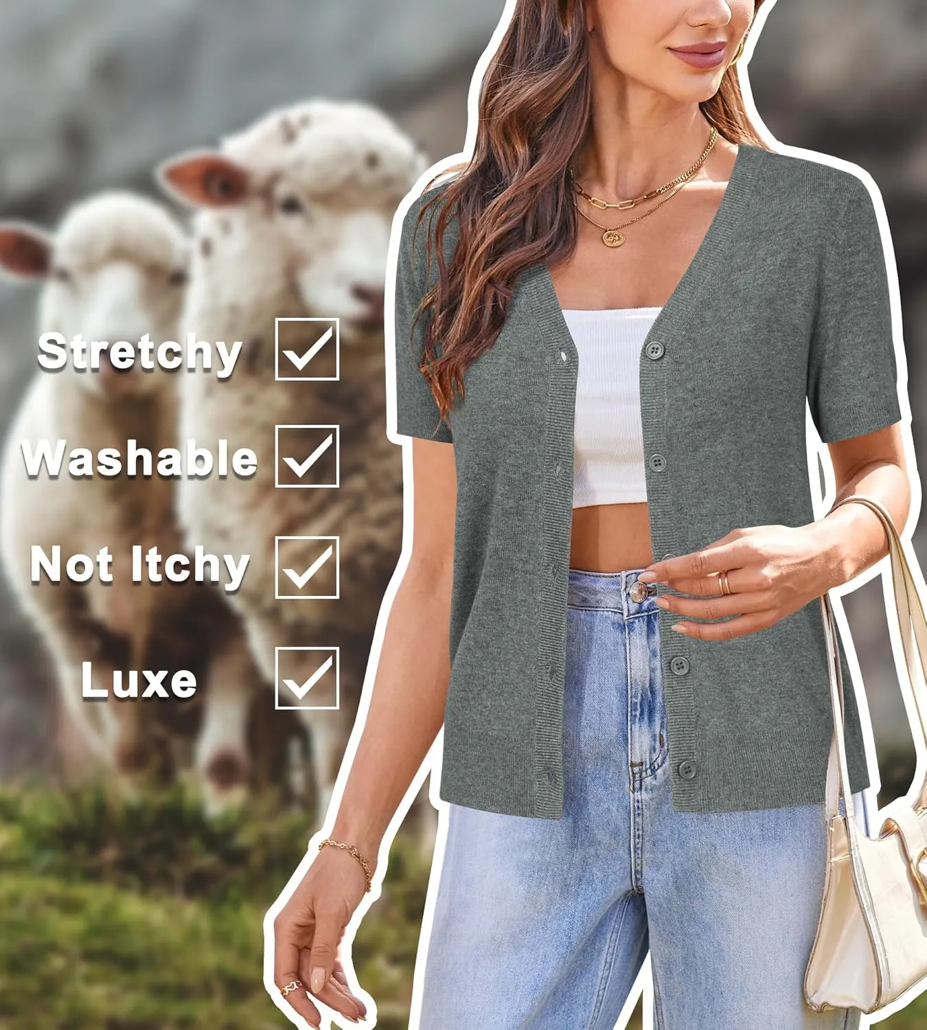 Arach&Cloz Womens Wool Blended Cropped Cardigan Sweater 2025 Short Sleeve Shrug Business Casual Outfits Lightweight Top