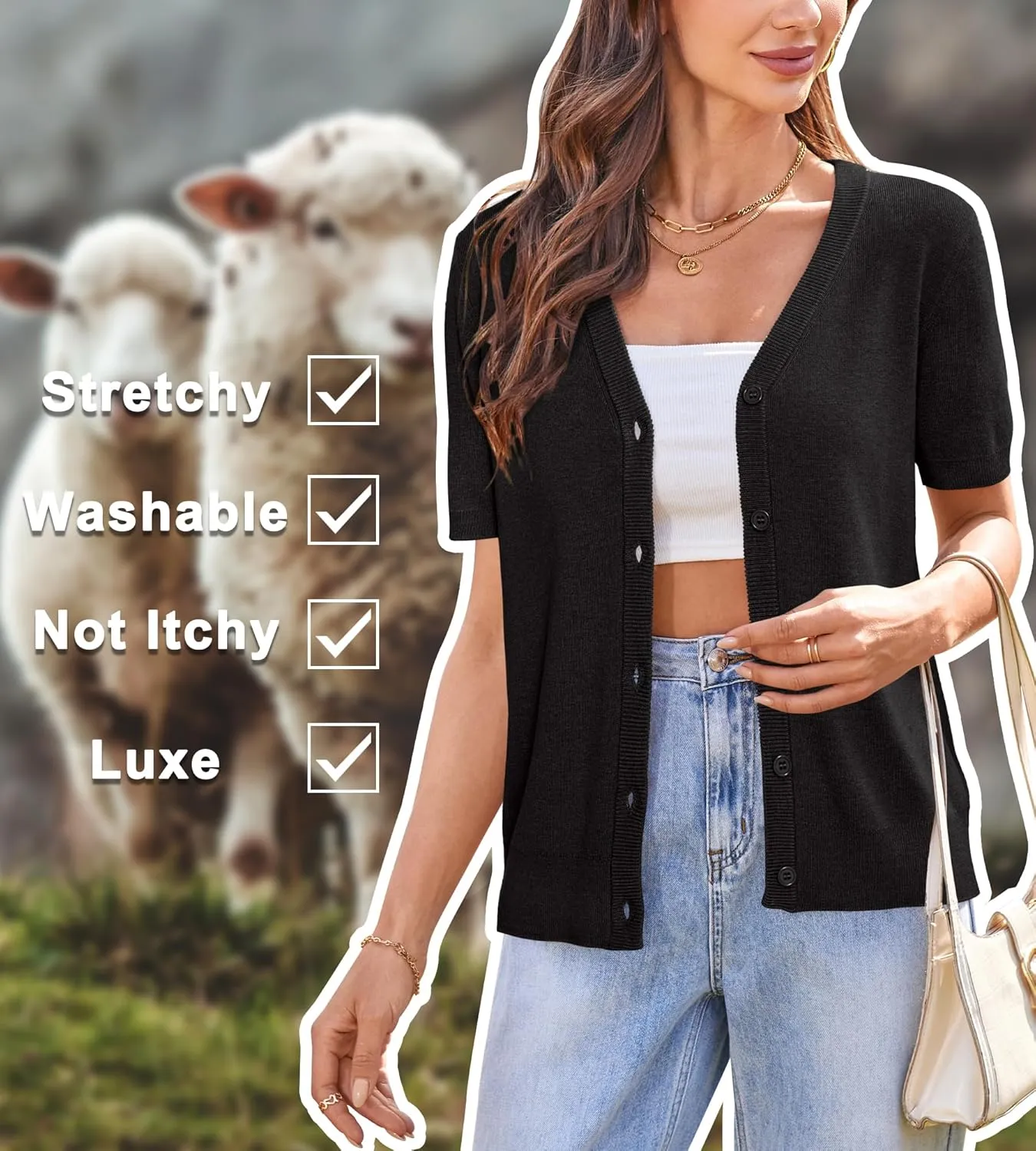 Arach&Cloz Womens Wool Blended Cropped Cardigan Sweater 2025 Short Sleeve Shrug Business Casual Outfits Lightweight Top