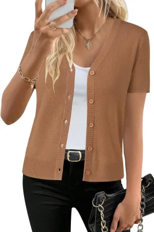 Arach&Cloz Womens Wool Blended Cropped Cardigan Sweater 2025 Short Sleeve Shrug Business Casual Outfits Lightweight Top