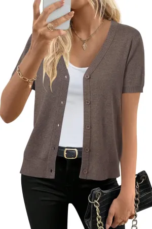 Arach&Cloz Womens Wool Blended Cropped Cardigan Sweater 2025 Short Sleeve Shrug Business Casual Outfits Lightweight Top