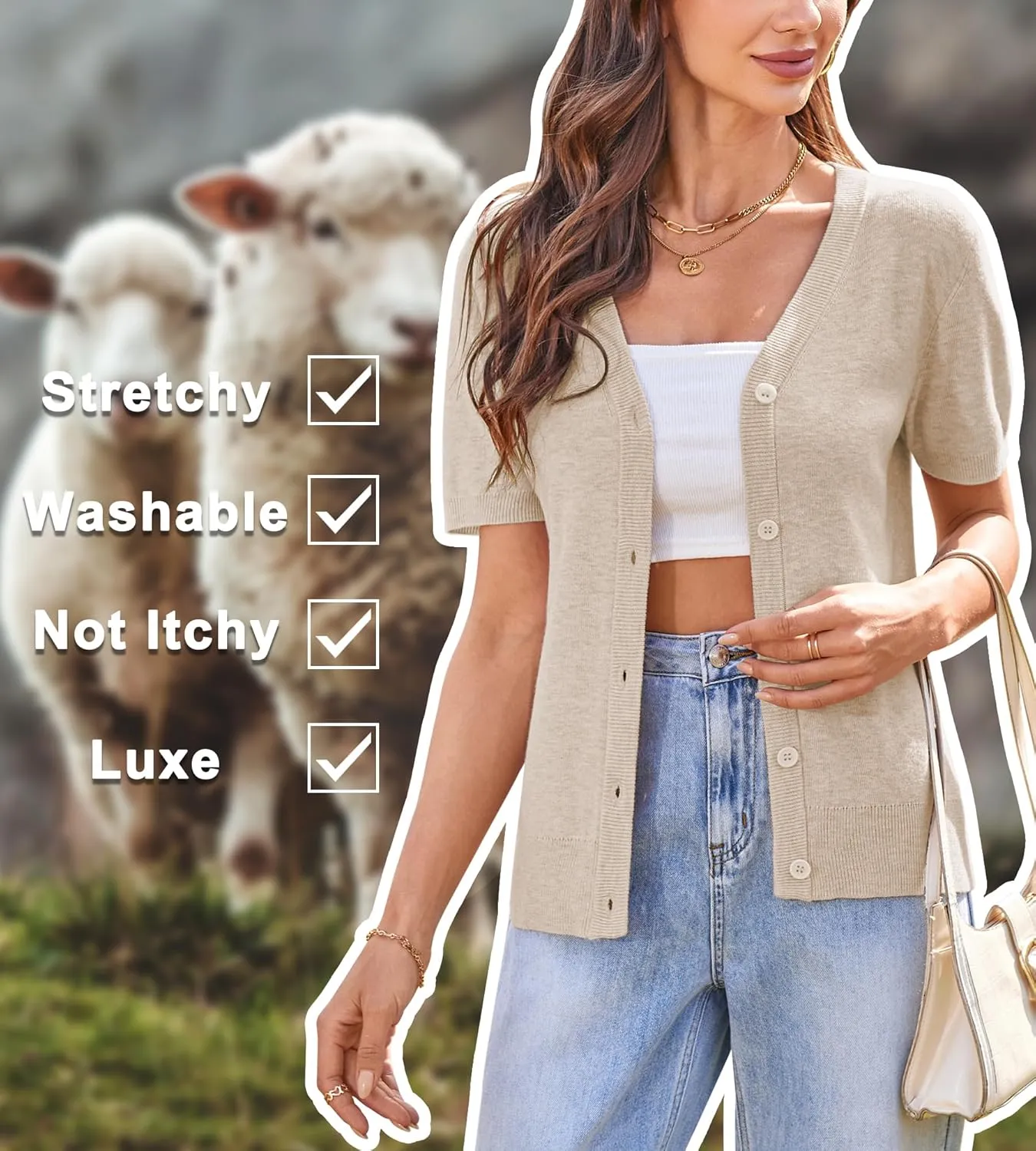 Arach&Cloz Womens Wool Blended Cropped Cardigan Sweater 2025 Short Sleeve Shrug Business Casual Outfits Lightweight Top