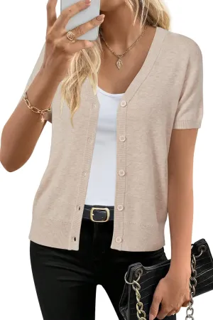 Arach&Cloz Womens Wool Blended Cropped Cardigan Sweater 2025 Short Sleeve Shrug Business Casual Outfits Lightweight Top