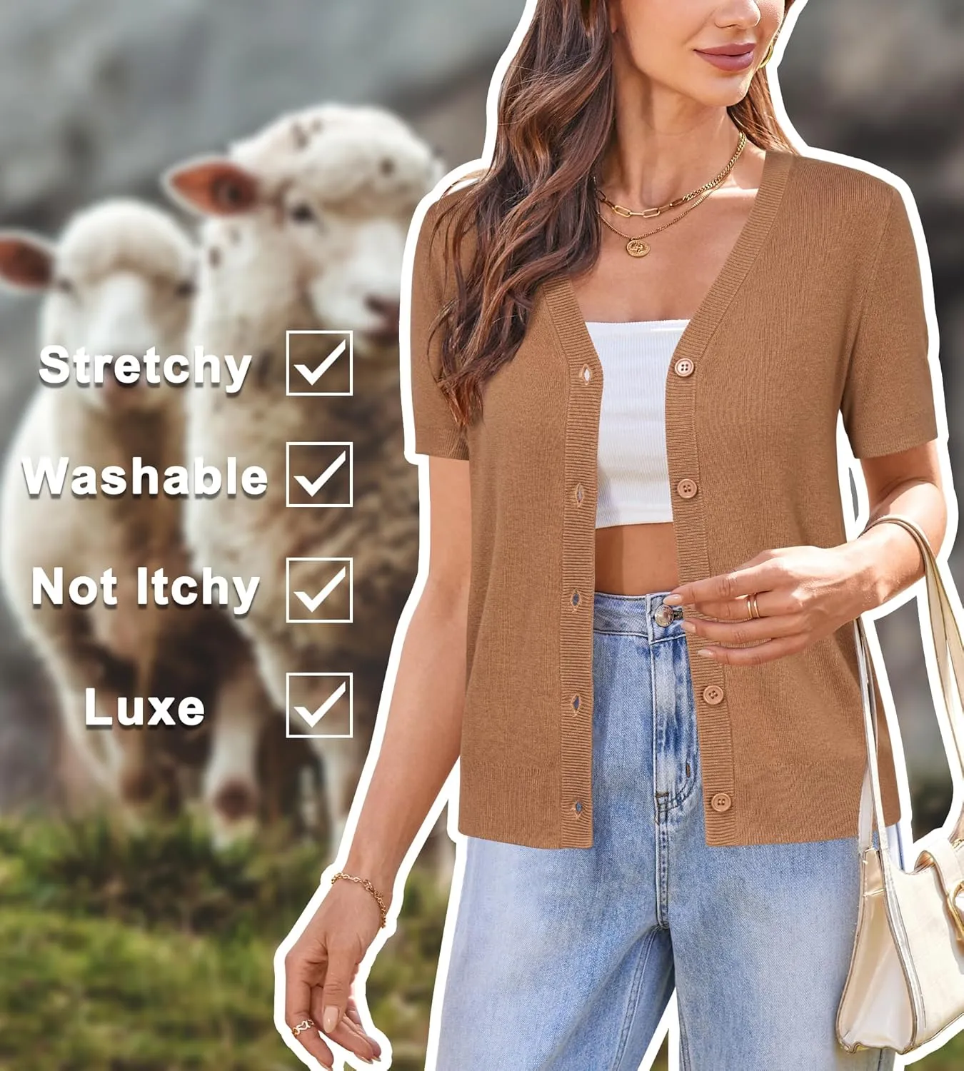 Arach&Cloz Womens Wool Blended Cropped Cardigan Sweater 2025 Short Sleeve Shrug Business Casual Outfits Lightweight Top