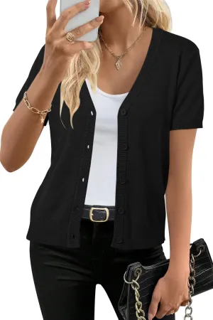 Arach&Cloz Womens Wool Blended Cropped Cardigan Sweater 2025 Short Sleeve Shrug Business Casual Outfits Lightweight Top