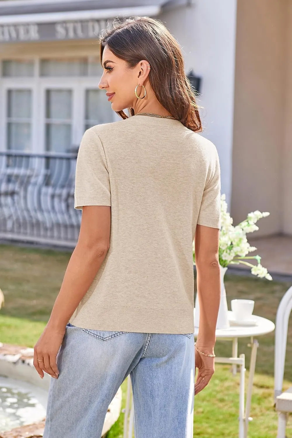 Arach&Cloz Womens Wool Blended Cropped Cardigan Sweater 2025 Short Sleeve Shrug Business Casual Outfits Lightweight Top
