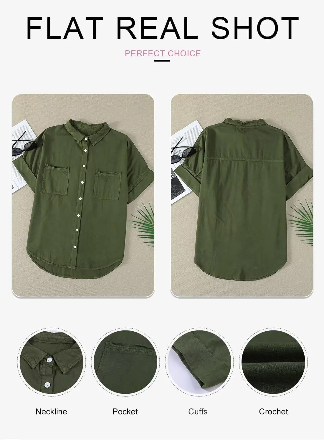Astylish Womens Button Down Shirts V Neck Loose Casual Shirt