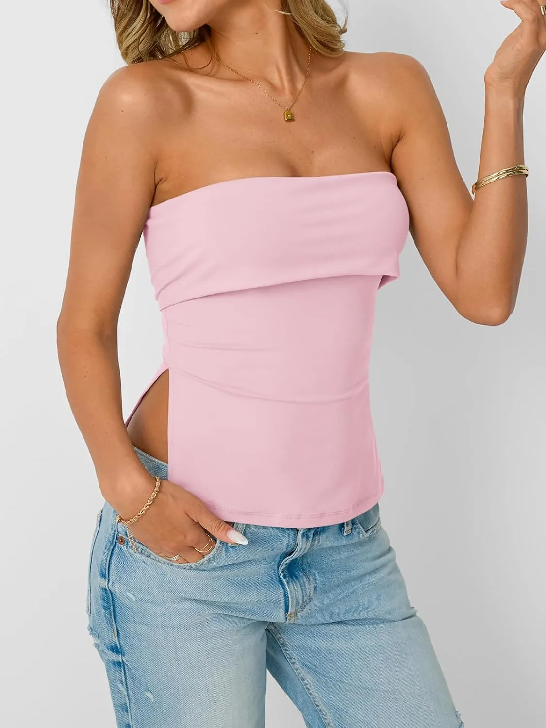 AUTOMET Going Out Tube Tops for Women 2025 Trendy Summer Off Shoulder Backless Cute Work Shirts Vacation Top Y2k Outfits